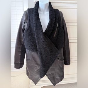 Yigal Azrouel black shearling lambskin asymmetrical jacket/vest